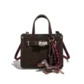 Sac à bandoulière carré marron foncé pour femme avec charmant pendentif chien saucisse. - Avec Pendentif / Café