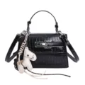 Black Crocodile Pattern Kelly Bag Women Handbag Luxury Designer Shoulder Crossbody Bag - Black