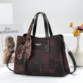 Elegant dark brown women handbag with chic scarf accent, perfect for daily work and commuting style. - L29 W12 H21 CM / Coffee