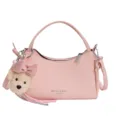 Pink leather handbag for women, chic shoulder crossbody bag with cute bear pendant for daily use. - With Charm / Pink