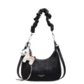 Black hobo shoulder bag with scrunchie handle and cute horse charm for women commute daily - Single Bag / Black
