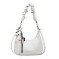 White hobo shoulder bag with scrunchie handle and cute horse charm for women casual use. - Single Bag / Off White