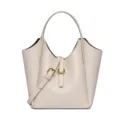 Elegant genuine leather tote bag with bucket design, shoulder strap and chic gold-toned hardware. - Off White
