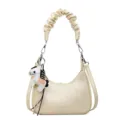 Beige shoulder bag for women, stylish hobo purse with ruffled handle and cute horse charm. - Single Bag / Yellow