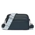Women leather crossbody bag multi-layer shoulder bag casual chic camera bag with wide strap - Blue