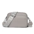 Grey leather crossbody bag for women, multi-layer shoulder bag with wide strap and zippers. - Elephant Gray