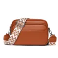 Brown multi-layer women shoulder bag stylish crossbody bag with wide geometric strap. - Yellow Brown