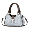 Chic women's top-handle shoulder bag with unique digital print and brown leather trim. - L25 W7 H15 Handle 15cm / Silver Gray