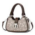 Women's luxury style top handle shoulder bag with chic number print and metal lock. - L25 W7 H15 Handle 15cm / Stone Grey