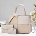 Beige Patchwork dreiteilige Damen Handtasche Set, vielseitige Shopper Umhängetasche Clutch. - Hellbeige