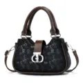 Women's fashion handbag vintage style printed top handle shoulder crossbody bag for daily use - L25 W7 H15 Handle 15cm / Black