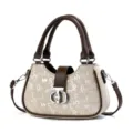 Classic contrast digital print women top-handle crossbody shoulder bag luxury style - L25 W7 H15 Handle 15cm / Apricot Grey