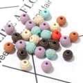 Colorful wooden loose beads with carved patterns for DIY jewelry making crafts bracelets - Printed Wood Beads Random Mix