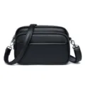 Black genuine leather cross-body bag, versatile small square shoulder bag for women daily use. - Black