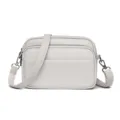 White leather crossbody bag, stylish soft cowhide small shoulder bag with zipper. - White