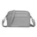 Genuine leather crossbody bag for women, grey pebble leather shoulder bag with zipper. - Gray