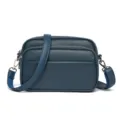Genuine leather crossbody bag for women, dark blue compact shoulder bag with zipper. - Blue
