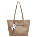 Casual beige tote bag with shoulder straps, turn-lock closure and cute horse charm. - Khaki