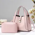 Pink two-piece women handbag and crossbody bag set, casual daily commuting style detail view. - Pink