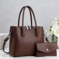 Dunkelbraune Leder-Tragetasche mit passender Clutch, elegantes minimalistisches Design. - Kaffeebraun