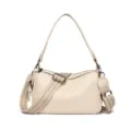 Beige leather shoulder bag with woven strap, stylish casual crossbody bag for women daily use - Off White