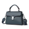 Stylish blue leather handbag for women, casual crossbody top handle bag with metal lock. - Blue