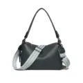 Dark Green Genuine Leather Crossbody Shoulder Bag Pillow Handbag with Wide Strap - Dark Blue