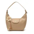 Chic PU leather hobo shoulder bag for women, casual commuting dumpling handbag with flower charm. - Single Bag / Khaki