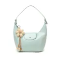 Light blue patent leather shoulder bag stylish dumpling handbag with cute flower pendant for women. - Single Bag / Blue