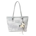 Modische Damen Tote Tasche mit geometrischem Muster, blauen Henkeln und Leder-Pferdeanhänger. - Nur Einzelbeutel / Blau