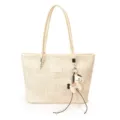 Borsa shopper in tela beige con tracolla e ciondolo a cavallo carino, grande borsa da lavoro. - Bianco avorio