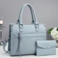 Light blue women handbag set with detailed woven texture, elegant daily shoulder tote bag. - L30xW12xH24cm / Blue