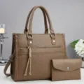 Stylish brown women's handbag set with tote and matching pouch for daily casual use. - L30xW12xH24cm / Brown