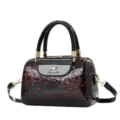 Black patent leather handbag with embossed floral pattern, stylish top handle shoulder bag. - L24 W13 H16 Handle 13cm / Red