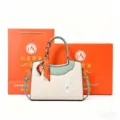 Elegant embroidered women handbag shoulder crossbody bag with chic silk scarf and floral design. - Gift Box Edition / Green