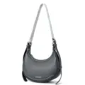 Dark grey crescent shoulder bag for women, stylish hobo crossbody handbag with silver hardware. - L25 W7 H22 Handle 28 cm / Dark Gray
