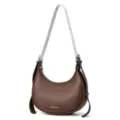 Brown crescent hobo shoulder bag detail, textured leather material, stylish hardware accent. - L25 W7 H22 Handle 28 cm / Coffee
