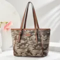 Stylish women camo tote bag large capacity shoulder handbag for daily commute and casual use - L 29 W 15 H 27 Handle 25cm / Khaki