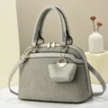 Grey top handle shoulder bag with cross body strap and mini pouch charm fashion daily handbag. - L 29 W 13 H 21 Handle 14 cm / Gray