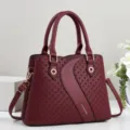 Burgundy woven spliced fashion handbag with double top handles and detachable shoulder strap - Red