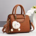 Stylish brown women handbag with geometric pattern, large capacity top handle shoulder bag. - Earthy Yellow