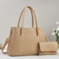 Stylish casual women's handbag with matching pouch, premium PU leather crossbody bag for daily commute. - Apricot