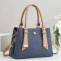 Stilvolle Damen Handtasche aus Jeansstoff mit Farbblock Schultertasche fuer Alltag - 28x12x20cm (Griff 15cm) / Blau