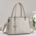 Large Capacity Women Tote Bag Vintage Striped Casual Shoulder Crossbody Bag Khaki - Apricot