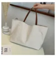 Canvas Tote Bag, Large Capacity Casual Shoulder Bag, White and Brown Handbag Variant - Off White