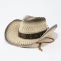 Clásico sombrero de vaquero de paja con ala degradada, banda de cuero con tachuelas y barbiquejo. - Adulto 57cm / Degradado 4