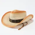 Sombrero de paja de vaquero occidental para hombres y mujeres, sombrero de sol de ala ancha. - Adulto 57cm / Degradado 2