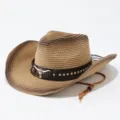 Stijlvolle westerse cowboy strohoed voor heren en vrouwen, ideaal voor zonnebescherming. - Volwassene 57cm / Gradiënt 3