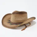Detailansicht eines westlichen Stroh-Cowboyhuts, atmungsaktiver geflochtener Sommer-Sonnenhut. - Erwachsene 57cm / Farbverlauf 5