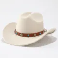 Chapeau de cowboy western en feutre de laine rétro pour homme et femme style jazz. - M (56-58cm) / Beige